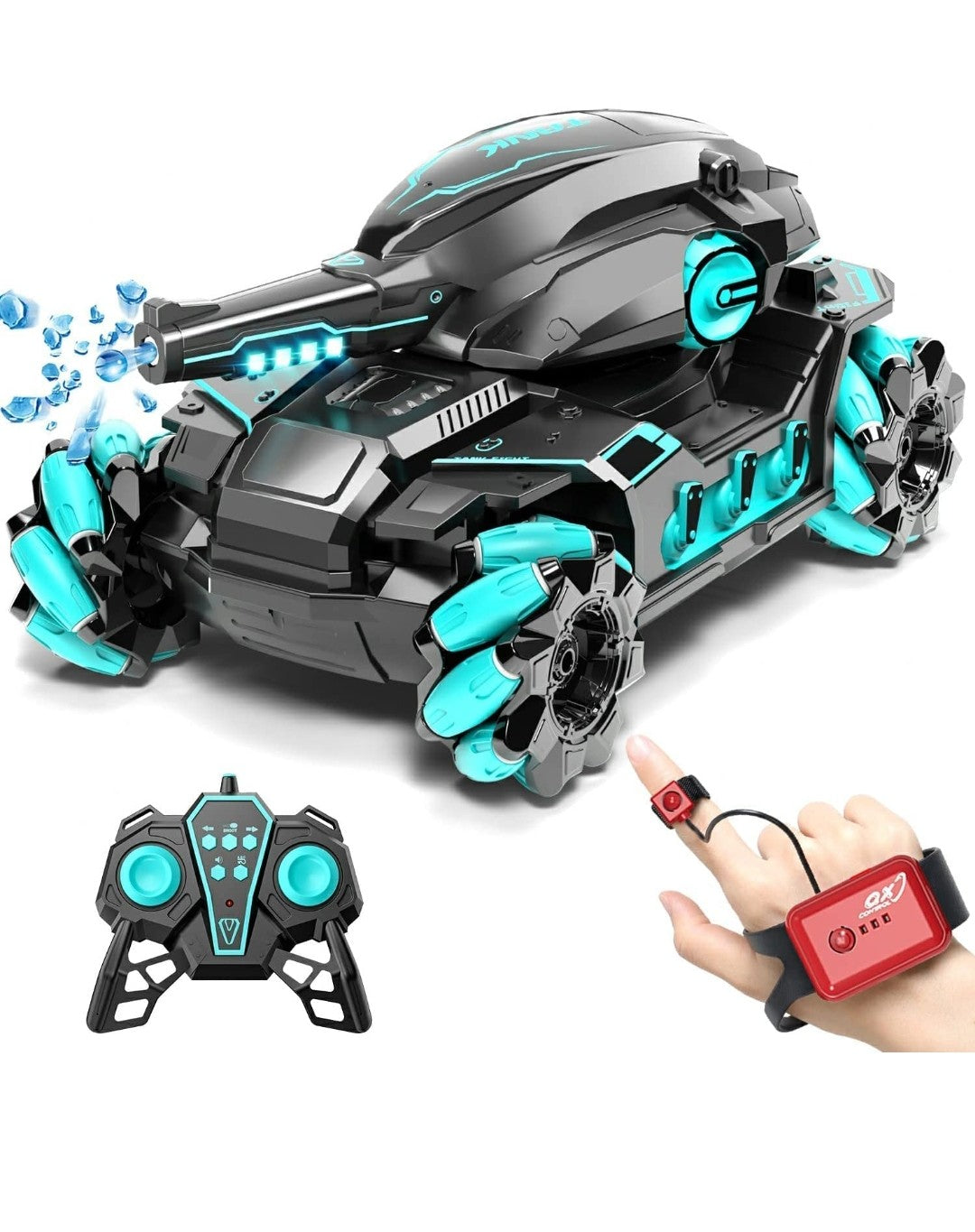 Brano RC Tank Car Toy, Infrared RC Stunt Car Shooting Water Bullets &  Blowing Bubble, 360° Rotating 4WD RC Tank Car with Lights & Music 