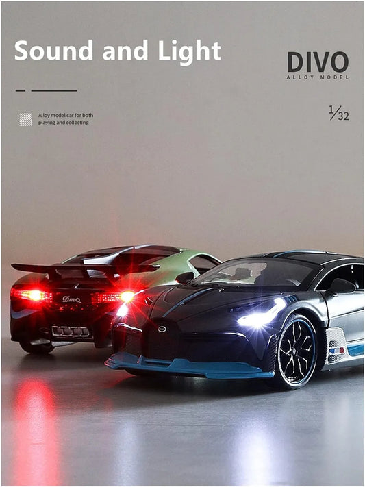 1:32 Scale Bugatti Divo Style Die-Cast Toy Car – Blue with Light & Sound