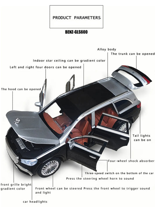 Mercedes Benz Maybach Gls 1:24 Die-Cast Metal Collectible Car with Opening Doors and Bonnet