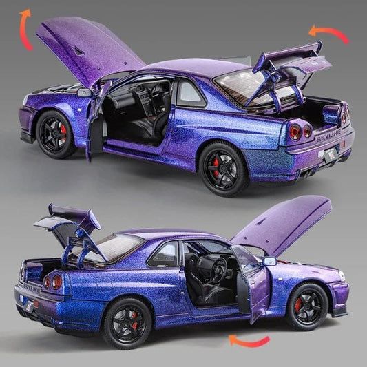 Blue Model Alloy Die-Cast Metal Collectible Car with Opening Doors and Bonnet