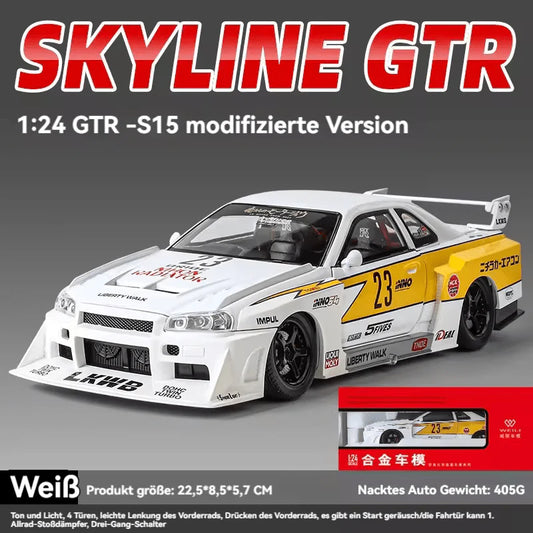 Nissan E-R34 Super Silhouette Skyline GTR Size 1:24 Die-Cast Metal Collectible Car with Opening Doors and Bonnet