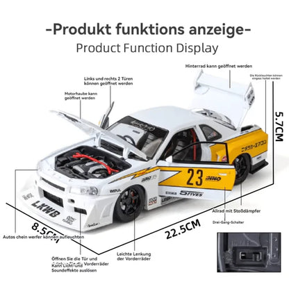 Nissan E-R34 Super Silhouette Skyline GTR Size 1:24 Die-Cast Metal Collectible Car with Opening Doors and Bonnet