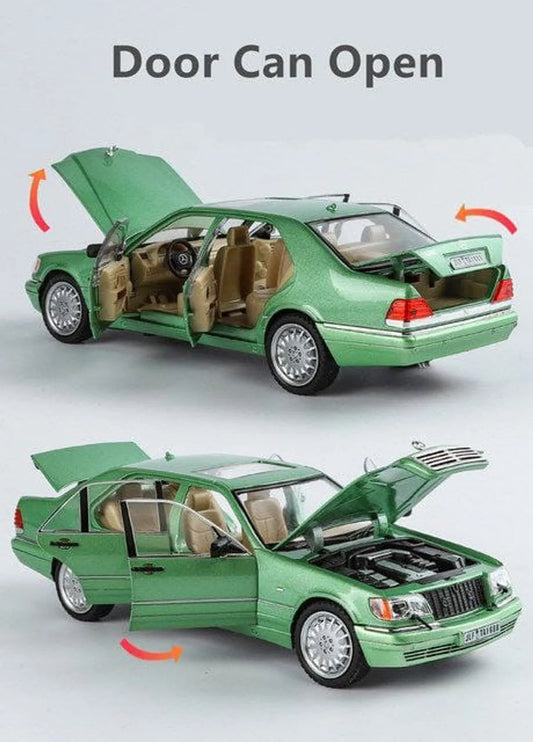 Green Mercedes-Benz W140 Die-Cast Metal Collectible Car with Opening Doors and Bonnet