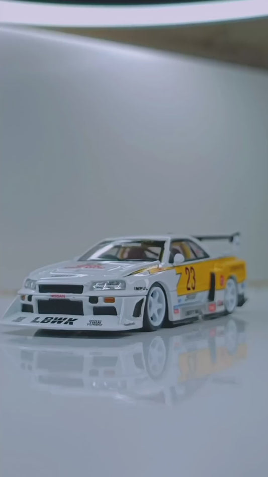 Nissan E-R34 Super Silhouette Skyline GTR Size 1:24 Die-Cast Metal Collectible Car with Opening Doors and Bonnet