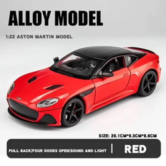 1:22 Red Aston Martin Alloy Model Diecast Car with Sound & Light, Pull Back Action, and Opening Doors