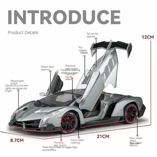 LAMBORGHINI VENENO 1:24 Die-Cast Metal Collectible Car with Opening Doors and Bonnet